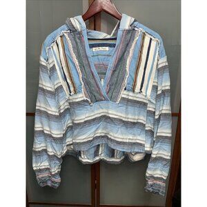 We the Free Willowa Hoodie Blue Beach Boho Long Sleeve Cropped Poncho Size XS